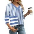 thumbnail image 4 of Qulqfy Striped Tops for Women Spring 3/4 Length Sleeve Shirts Dressy Casual Going Out V Neck Fall Tops Blouses for Women XL, 4 of 9