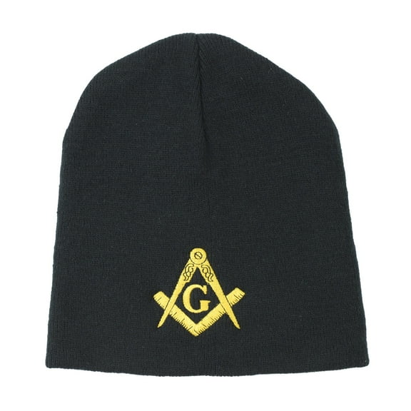 Embroidered Square Compasses G Black Masonic Winter Beanie Knit Hat Free Mason Gift