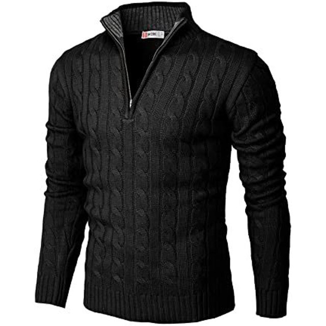 Suéter tipo polo de manga larga con cremallera de punto y corte ajustado informal para primavera, otoño e invierno para hombre