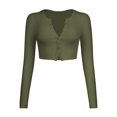 thumbnail image 5 of Aunavey Women's Open Front Rib Knit Cropped Bolero Shrug Cardigan Sweater Long Sleeve V-Neck Button Down, 5 of 7