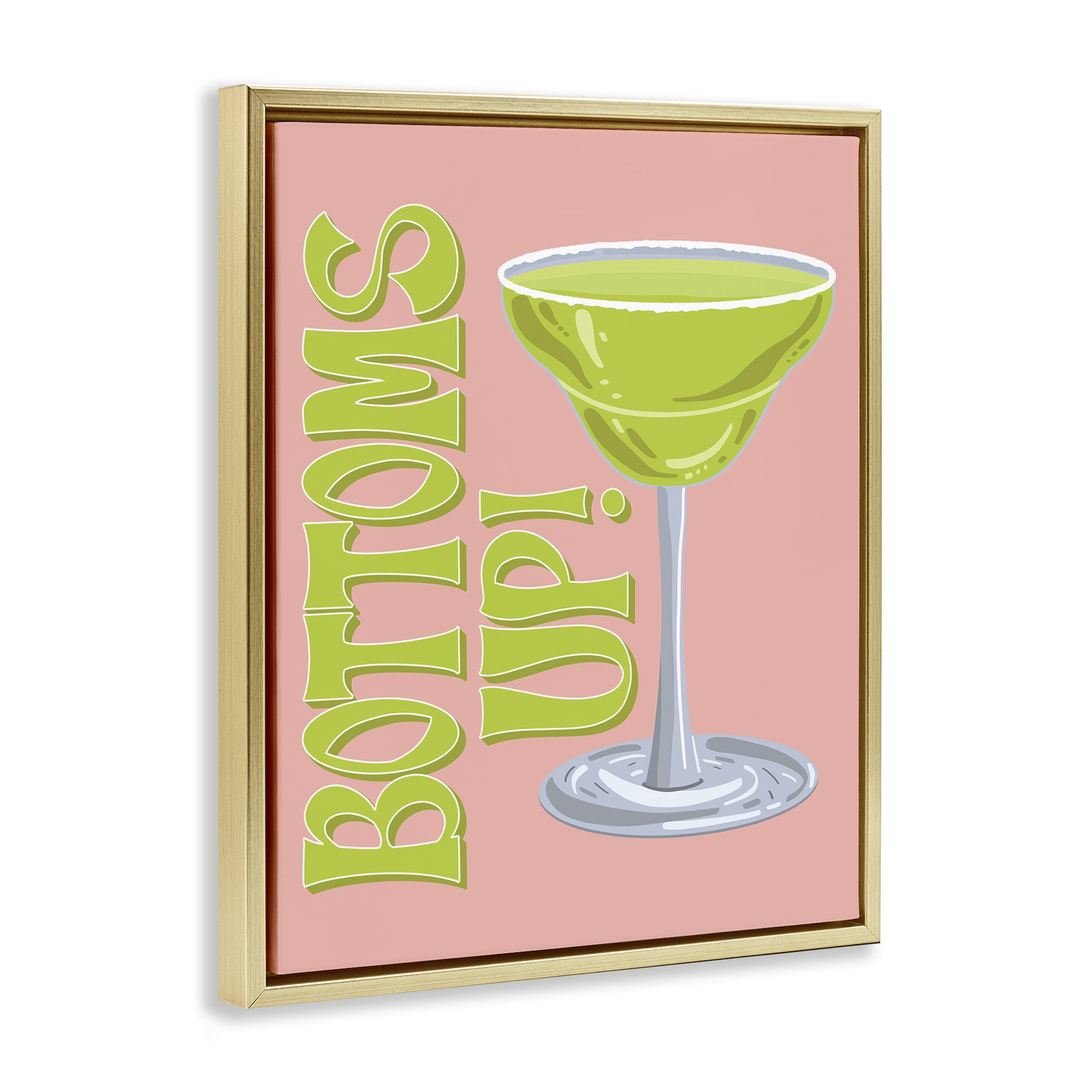 Stupell Industries Bottoms Up Cocktail Food & Beverage Painting Gold Floater Framed Canvas Art Print Wall Art, 25 x 31
