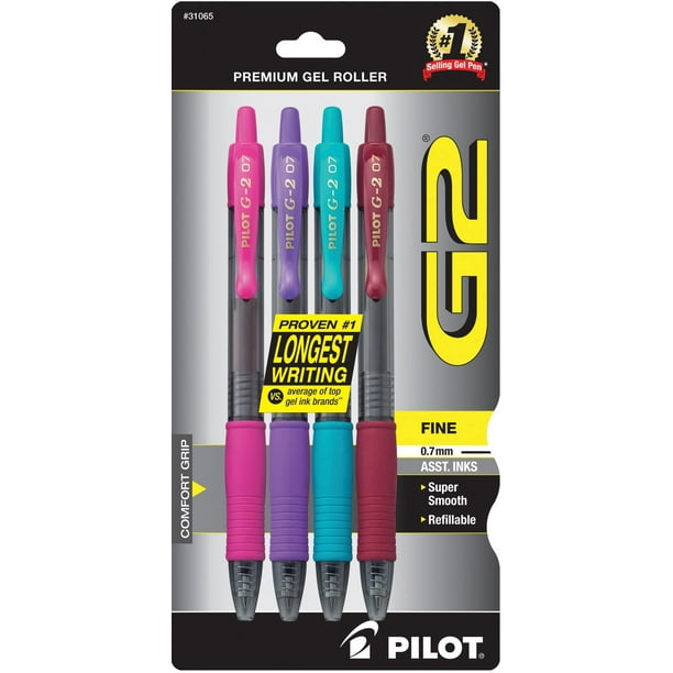 Bolígrafos de gel PILOT G2 Premium de punta fina de 0,7 mm, paquete de 4