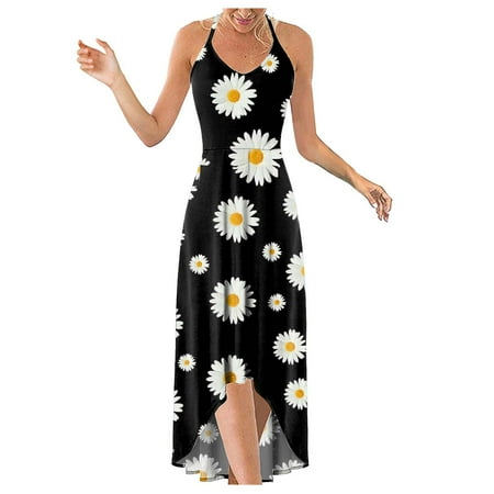 

Red Dresses for Women Sexy Dresses for Women Women Printed Sleeveless Casual Asymmetry O-Neck Slimming Halter Dress Summer Savings Clearance 2022 Sundresses for Women Corset Dress Yellow 2XL