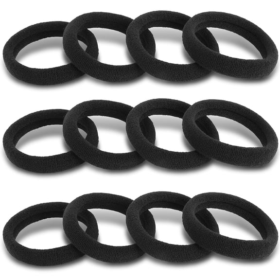 Black Hair Ties, Elastic Ponytail Holders, Cotton Seamless Hair Bands for Thick Hair