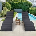 thumbnail image 3 of Outdoor Patio Wood Portable Extended Chaise Lounge Set with Foldable Tea Table for Balcony, Poolside, Garden, Brown Finish+Dark Gray Cushion, 3 of 9
