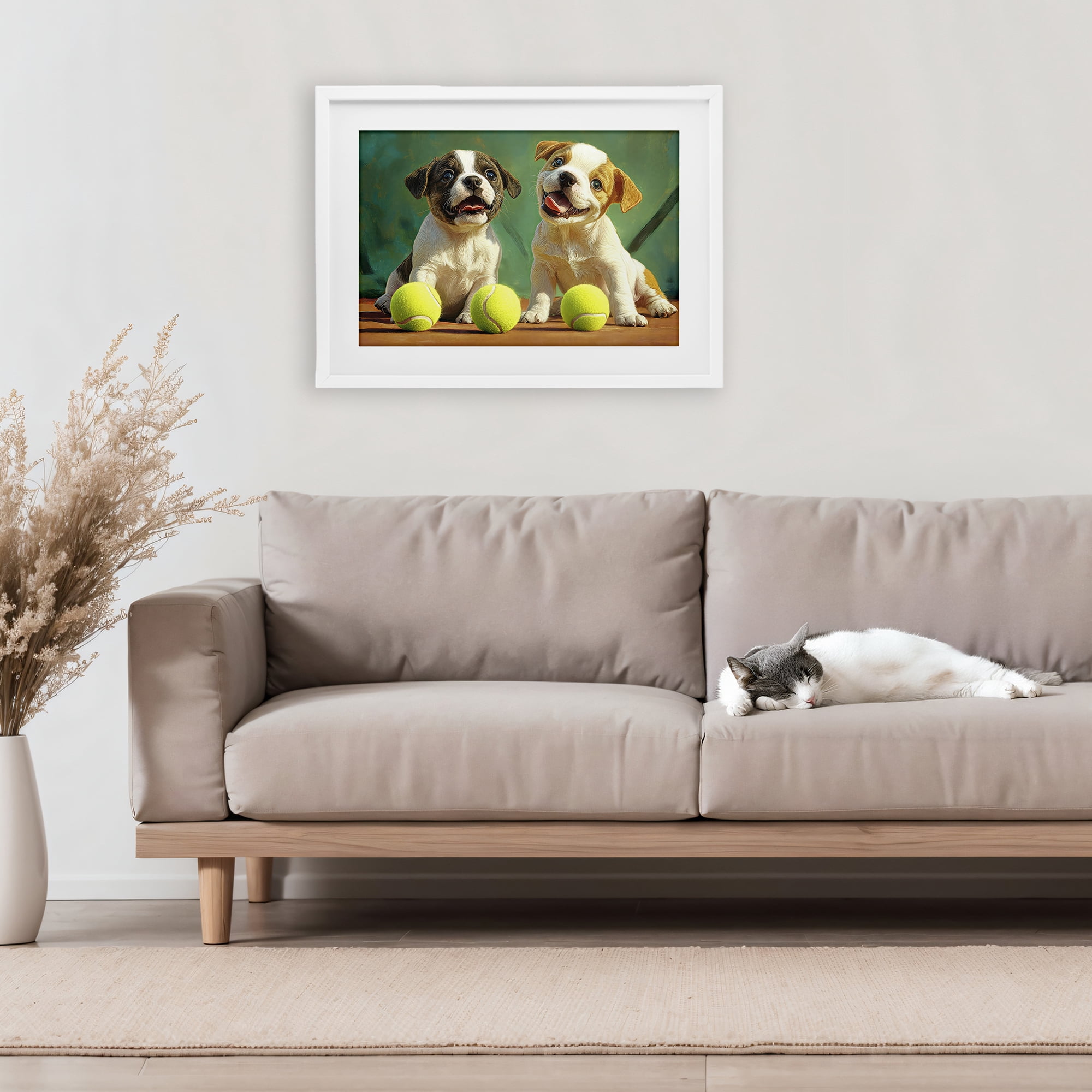 Stupell Industries Adorable Puppies with Tennis Balls White Framed Print Under Glass, design by Imagine It Images