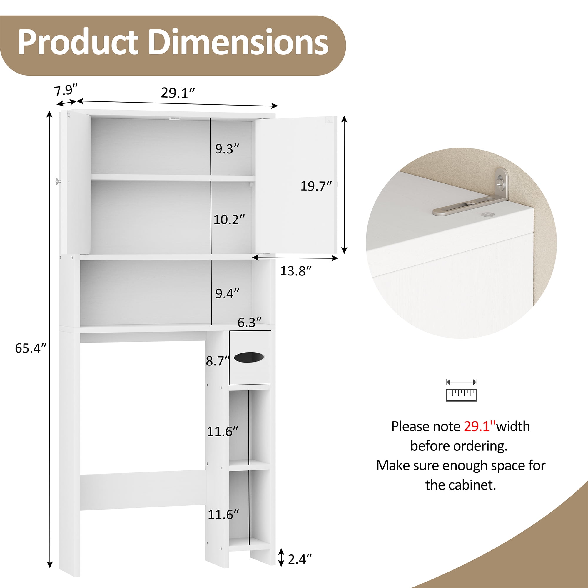 Walsunny Over the Toilet Storage Cabinet with Doors Side Storage Toilet Paper Holder Stand Space Saver Shelf Organizer Rack Freestanding for Restroom Bathroom Laundry White