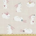 thumbnail image 1 of Cartoon Fabric by the Yard, Bunnies with Floral Wreath Girly Rabbits Toddler, Decorative Upholstery Fabric for Sofas and Home Accents, Pale Peach Blush by Ambesonne, 1 of 5