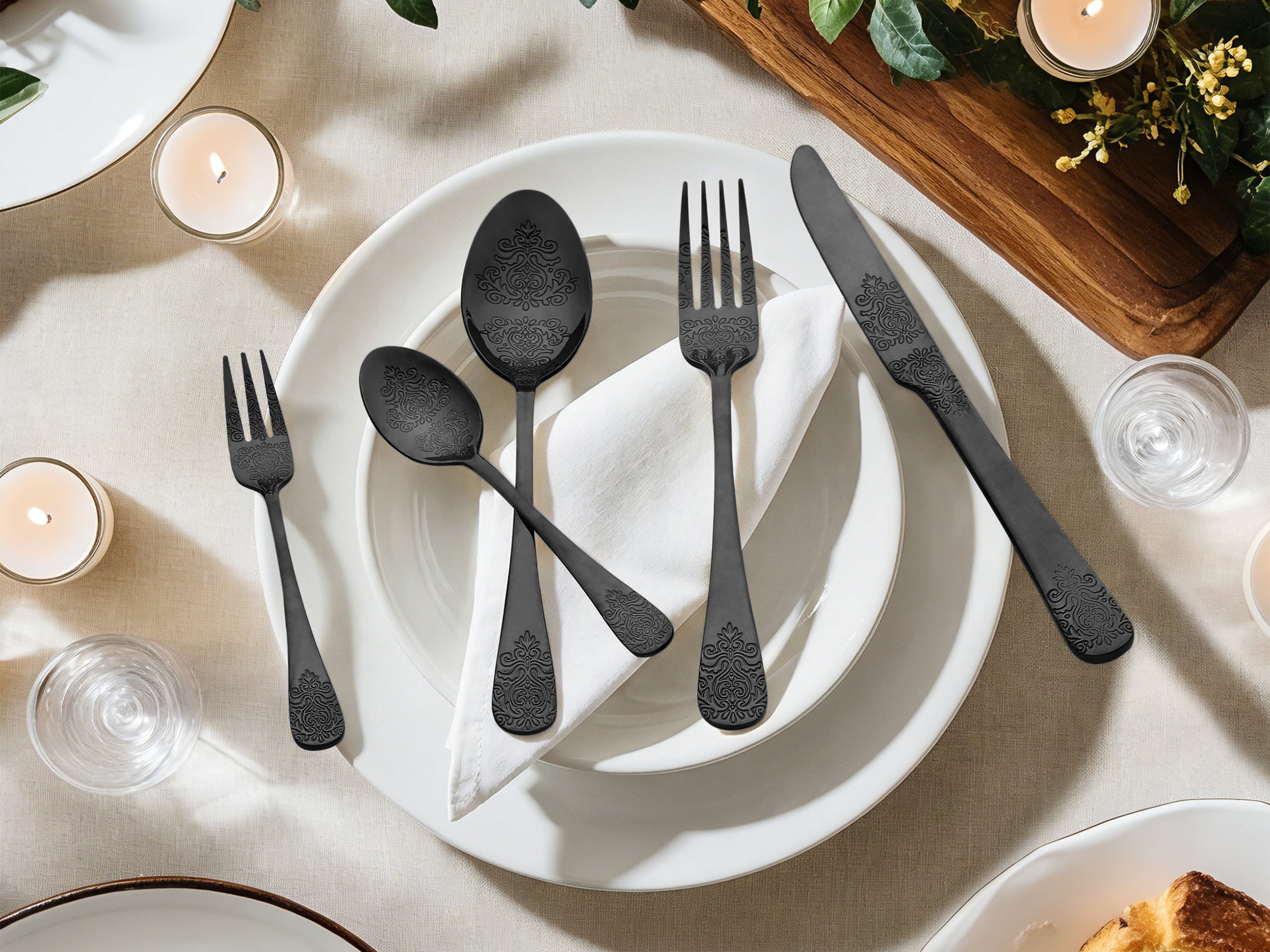 Unique Bargains 30 Pieces Modern Stainless Steel Silverware Set for 6 Black