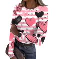 thumbnail image 2 of Valentine's Day T-Shirt for Women Long Sleeve Crewneck Heart Pattern Stretch Rib Knit Slim Fit Basic Tees 2026 Casual Outfits Light pink S, 2 of 6
