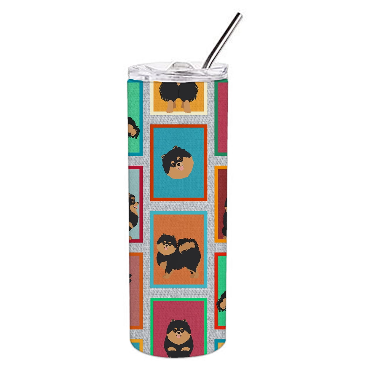 Lots of Black and Tan Pomeranian Stainless Steel 20 oz Skinny Tumbler 3 in x 8.25 in
