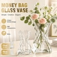 thumbnail image 3 of Money Bag Glass Vase, Folded Texture Creative Flower Vase for Home Decor, 6.7" High Transparency Crystal for Bouquets, 3 of 8
