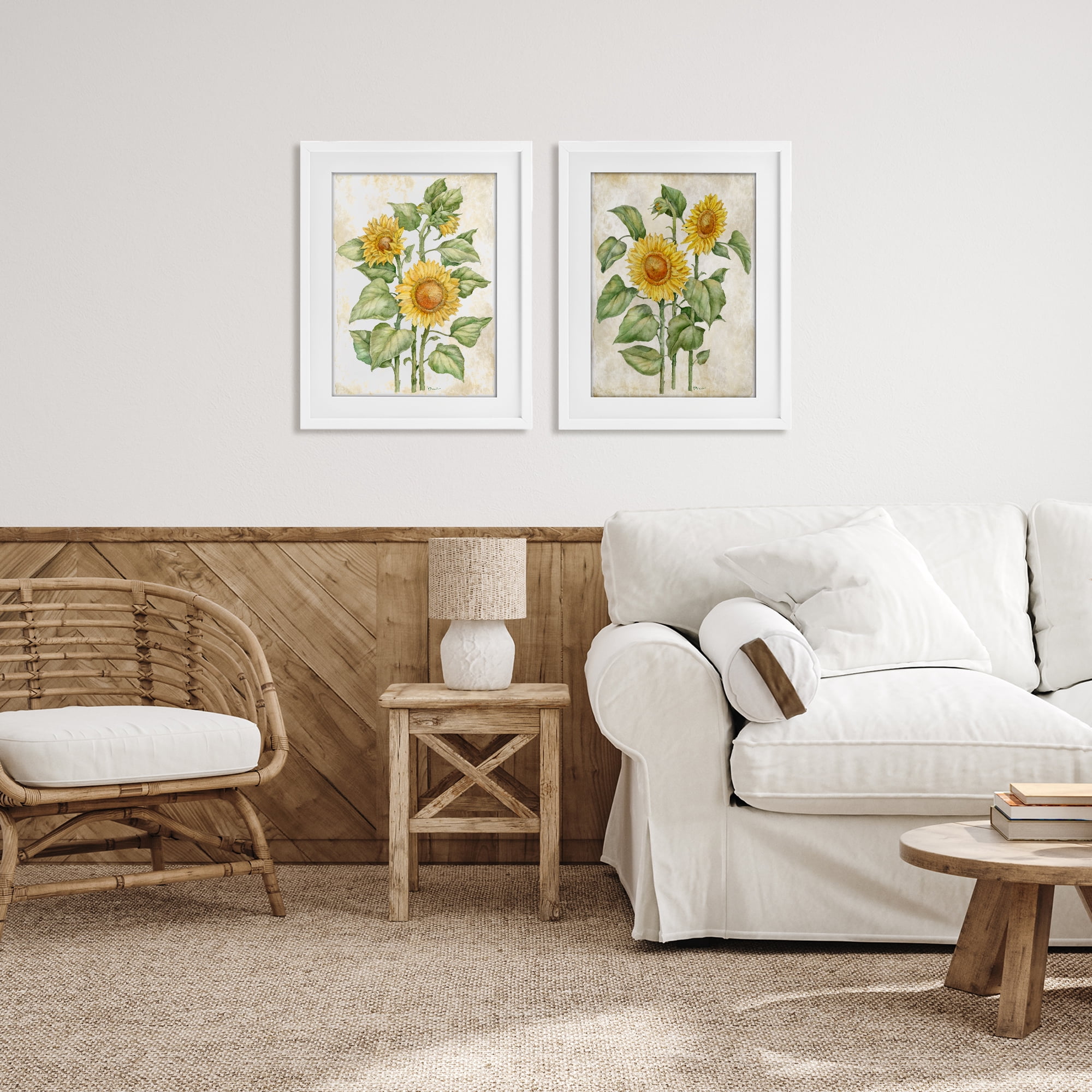 Stupell Industries Floral Journal Sunflower Studies 2 Piece White Framed Print Under Glass Set, design by Paul Brent