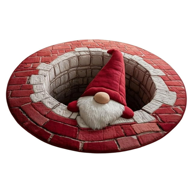 Carpet,Polyester Carpetchristmas 3D Rug Santa Quilted & Gnome Quilted Round Mat Christmas Optical Rugs Decorative Rugs With Depth Skeleton And Dog Pattern Christmas'S Area Rug For Livi