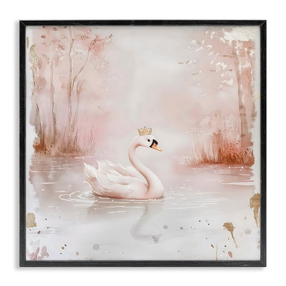 Stupell Industries Swan with Crown in Pastels Black Framed Giclee Art, design by Creative Studio