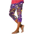 thumbnail image 2 of DDAPJ pyju Womens Floral Print Capri Leggings Boho Summer Cropped Pants High Waisted Stretch Yoga Capris Buttery Soft Casual Workout Tights Purple XXL, 2 of 5