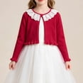 thumbnail image 4 of Girls Red Cardigan Cotton Lace Ruffle - Cropped Open Front Knit Bolero 2-14,Size 4-5 T, 4 of 8