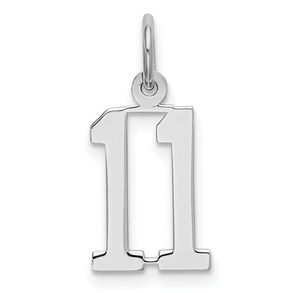 Sterling Silver Rhodium-plated Small Elongated Pol Number 11 Charm