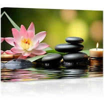 ZHONGYUTONG Zen Wall Art Pink Lotus Stones Candle on Water Canvas Prints Spiritual Picture Bathroom Relaxing Artwork for Office Yoga Spa Room Framed (12.00" x 18.00")