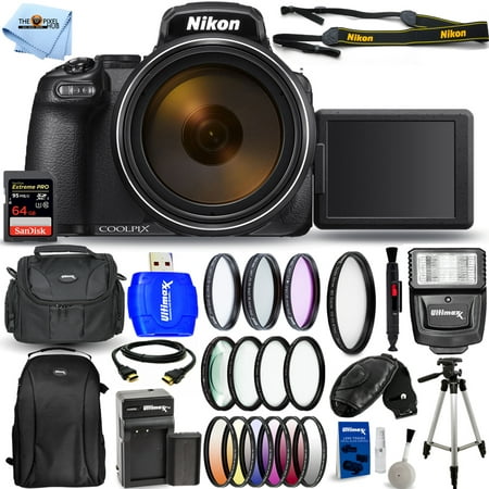 Nikon COOLPIX P1000 16MP Digital Camera 26522 Mega Bundle Includes: Extra Battery and Charger, Sandisk Extreme Pro 64GB SD, Flash, Tripod, Filter KIts and More