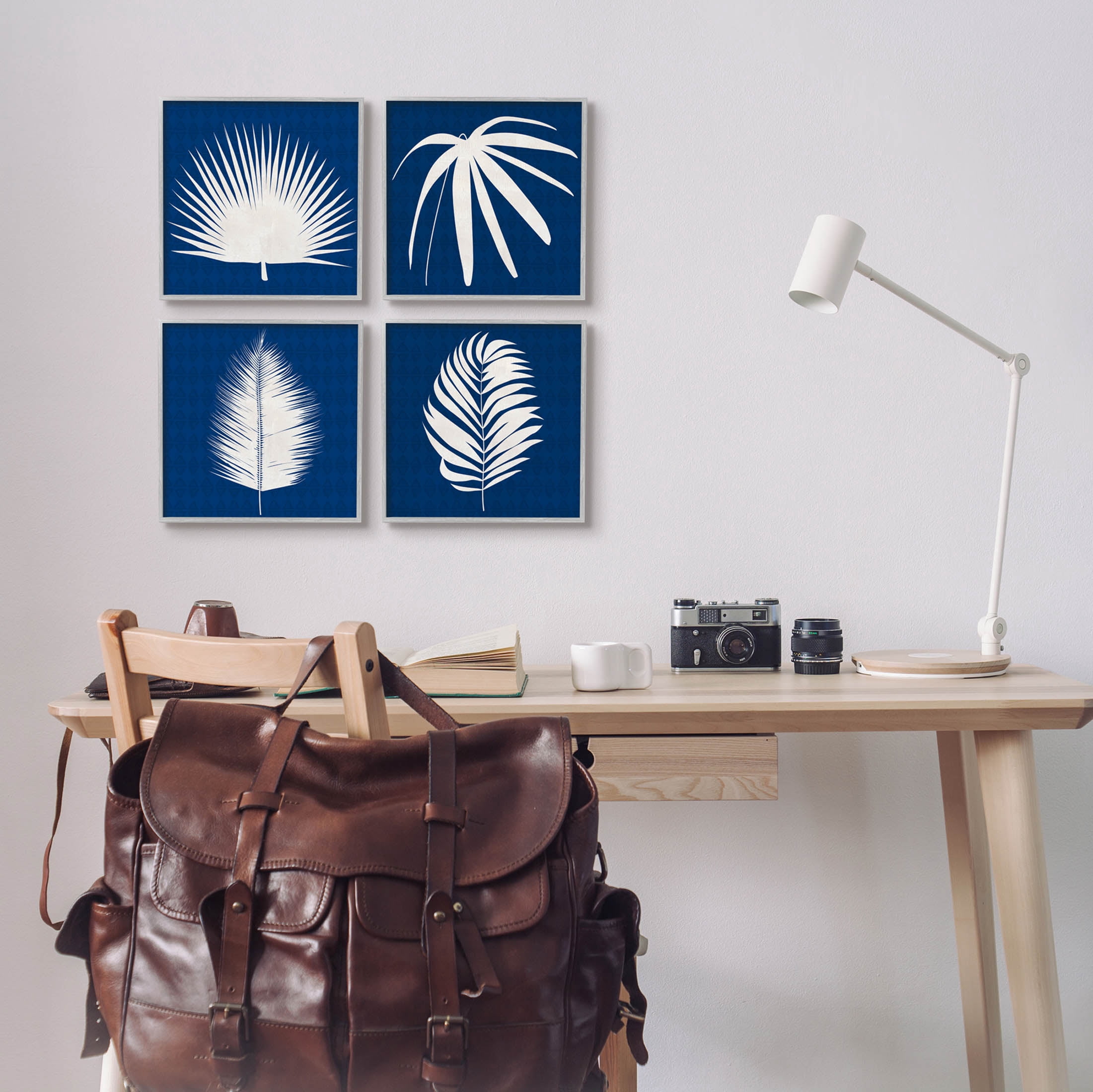 Stupell Industries Contemporary Plant Leaf Silhouettes Graphic Art Gray Framed Art Print Wall Art, Set of 4, Design by Susan Jill
