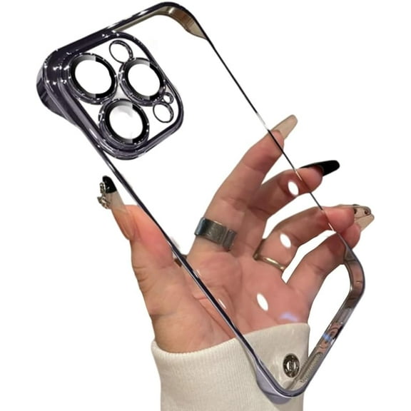 Compatible with iPhone Case,Luxury Electroplating Transparent Frameless Ultra Thin Clear [ Drop&Camera Lens Protection] Shockproof Cover Phone Case (Purple,iPhone 13)