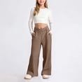 thumbnail image 2 of OSOLU Girls Pants Wide Elastic Waist Side Pockets Wide Leg Kids Casual Trousers Khaki, 2 of 9