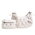 thumbnail image 1 of Women's 2022 Soft Half Moon Underarm Shoulder Bag - Hip-Hop Style Solid Color PVC Purse with Rivet Decoration, Retro Inspired Synthetic Leather Lining Party Handbag (Mother-Daughter Design), 1 of 7