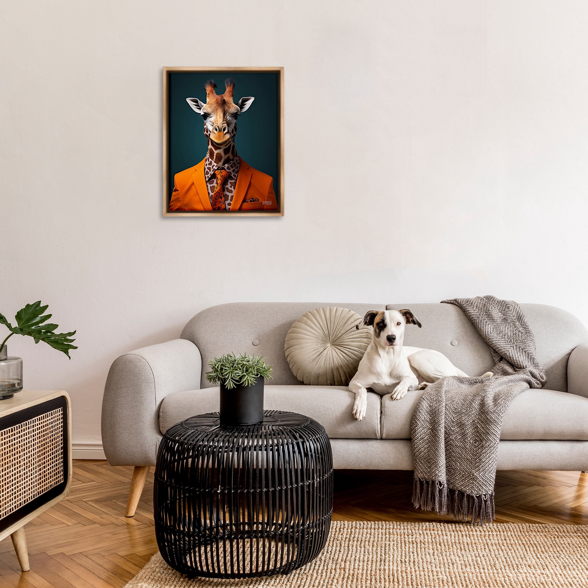 Stupell Industries Giraffe in Formal Suit Animals & Insects Painting Brown Floater Framed Canvas Art Print Wall Art, 25 x 31