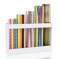 9.5” Large Acrylic Straw Holder for Cabinet Door - Reusable Tumbler Straw Organizer Storage, Small Kitchen Accessories Container, Ultra Sticky Cupboard Door Mounted (White)
