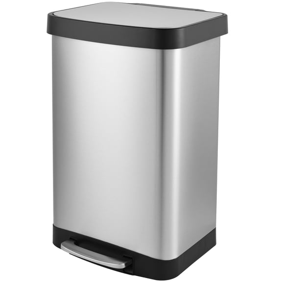 Innovaze 14.5 Gallon Trash Can, Stainless Steel Rectangular Step on Kitchen Garbage Can, Silver