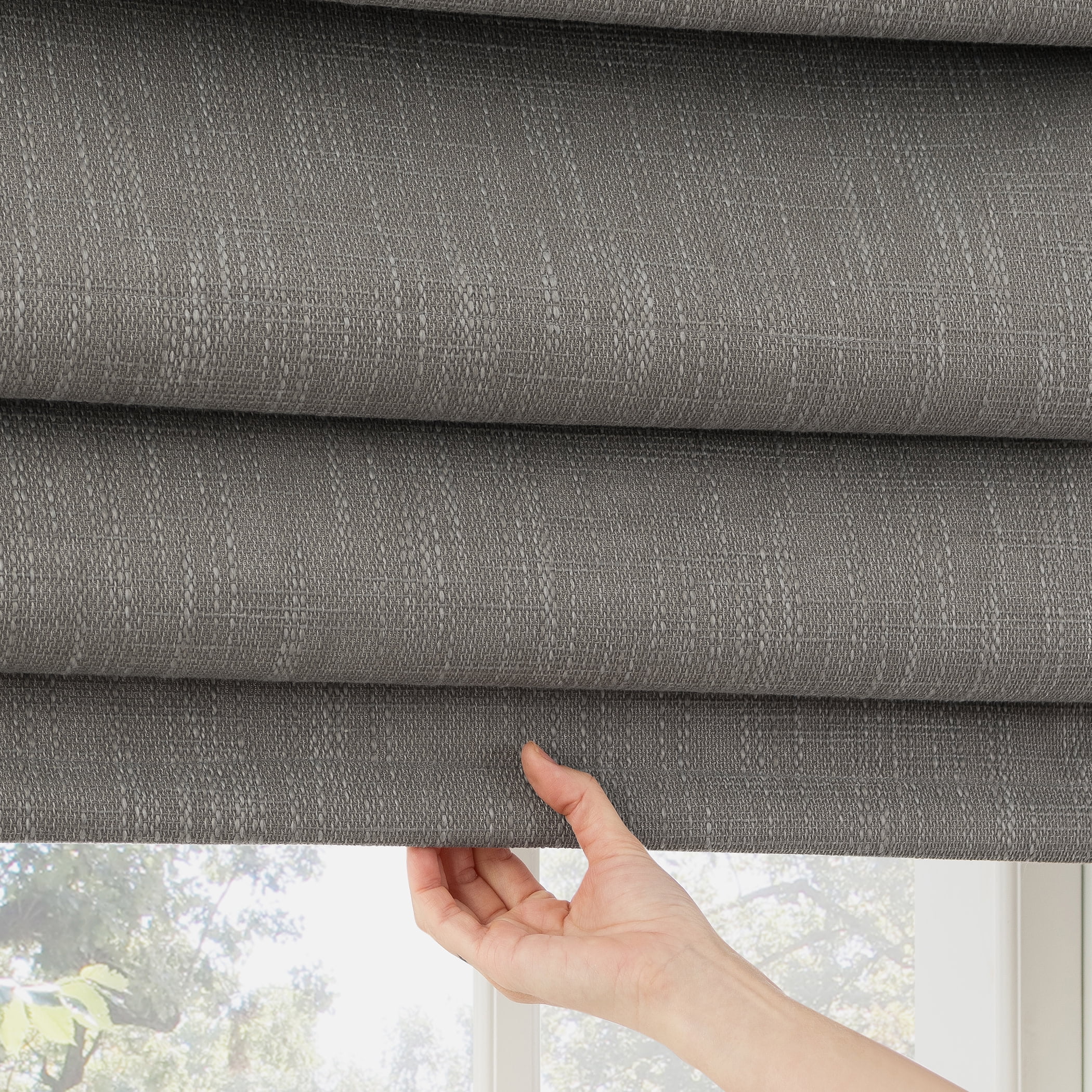 Sun Zero Pryer 1-Piece Textured 100% Blackout Cordless Roman Shade, 39"X64", Steel Gray