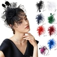 thumbnail image 2 of Elegant Faux Feather Mesh Fascinator Hat with Flower Embellishments.（crimson）, 2 of 5