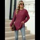 thumbnail image 5 of Camiseta de Larga con Cuello Redondo, Rayas, Color Liso y Abertura para Mujer, Otoño/Invierno 2025, con Bolsillo en el Pecho Vino Tinto M, 5 of 9
