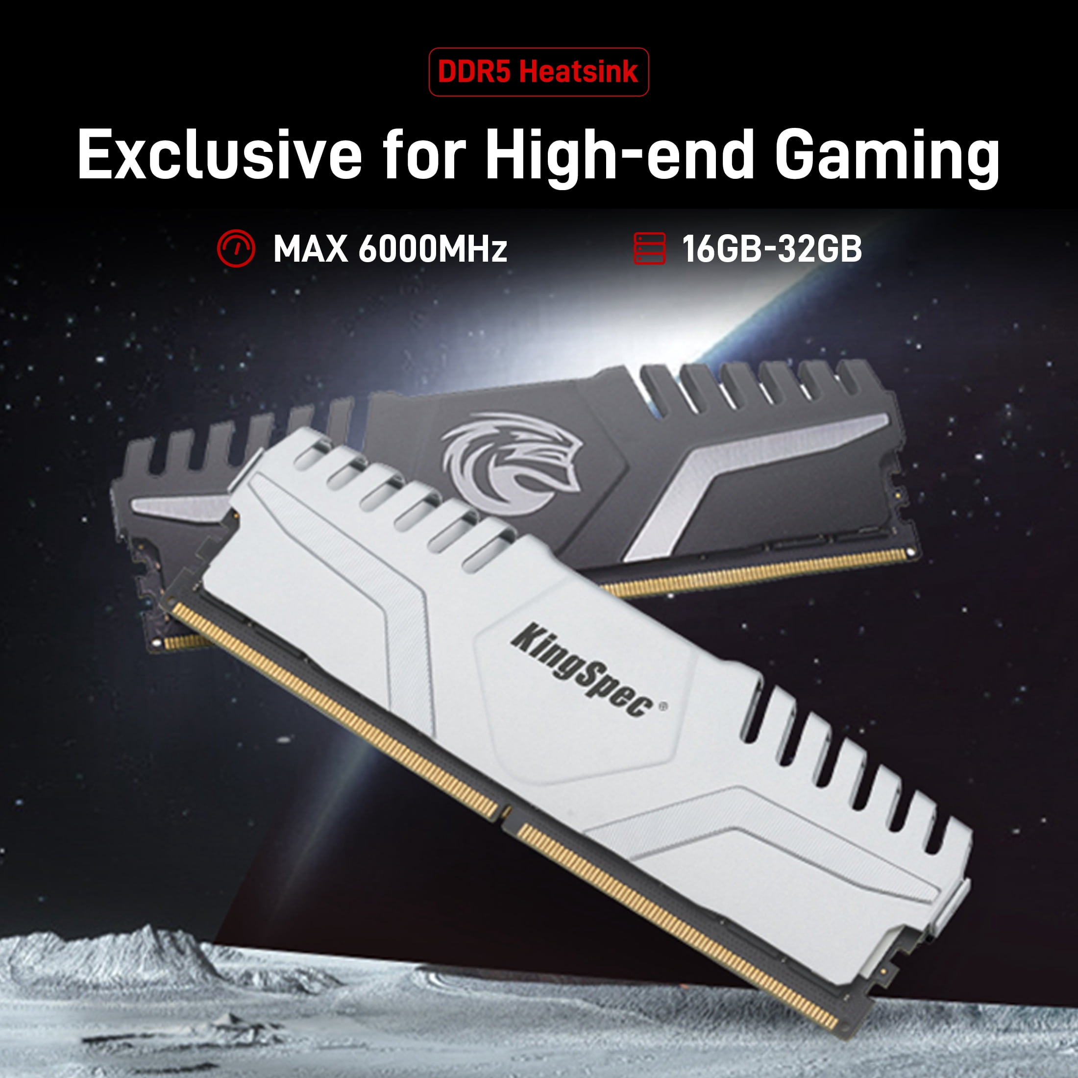 KingSpec DDR5 Computer Memory 32GB(2×16GB) 6000MHz RAM Desktop Memory PC Memories Module Gaming Memory Computer Silver White