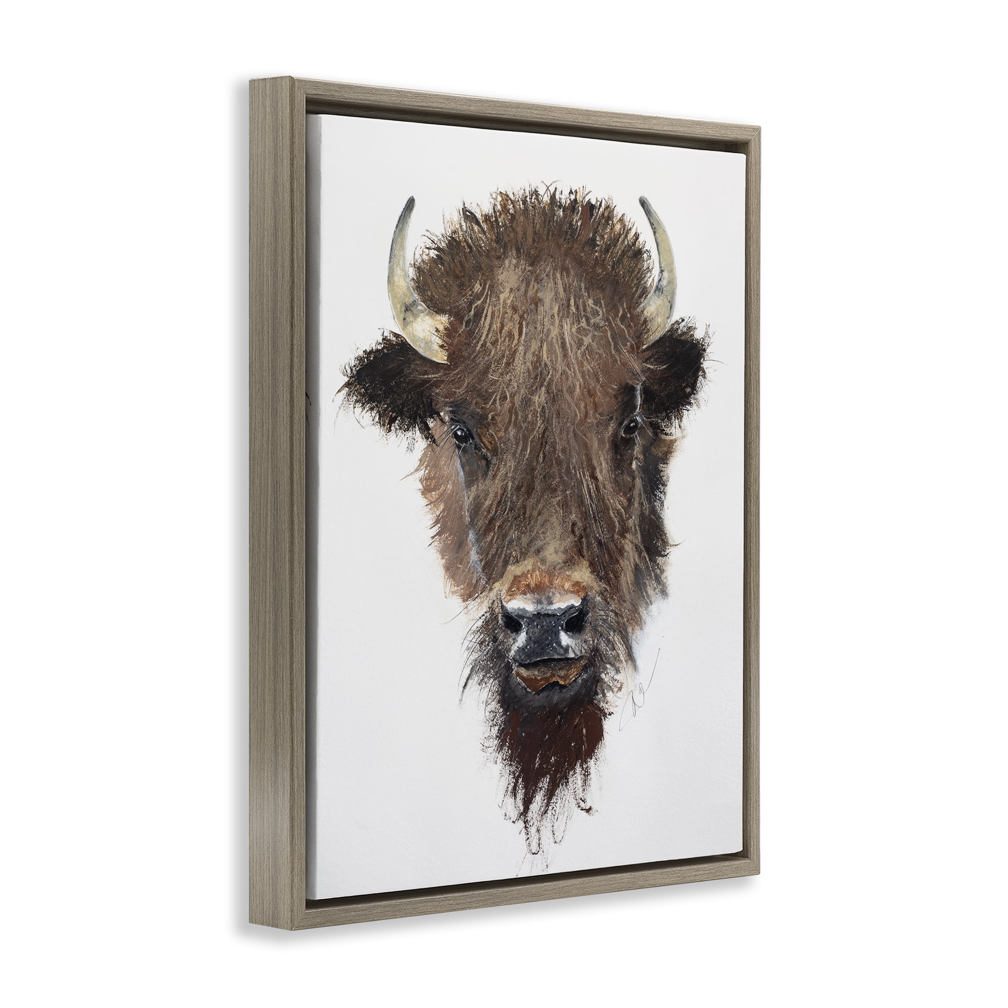 Stupell Industries Western Bison Visage Animals Painting Brown Floater Framed Canvas Art Print Wall Art, 17 x 21