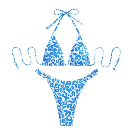 

NECHOLOGY Sports Bra And Shorts Set Women s Swimsuit Two-Piece Split Bathing Suit High Leopard Swimsuit Women High Cut Blue Medium