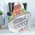 thumbnail image 4 of Saying Soft Flannel Fleece Throw Blanket, Colorful Graphic Style Crossstitch Design Needlework Theme Retro Print, Cozy Plush for Indoor and Outdoor Use, 60" x 80", Multicolor, by Ambesonne, 4 of 5