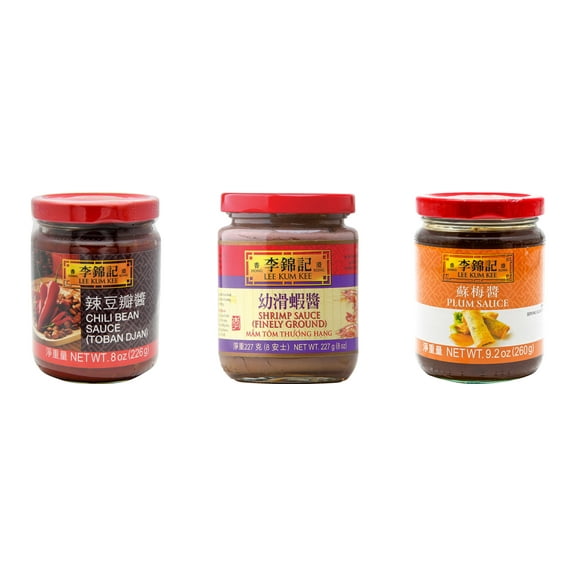 3 Pack Lee Kum Kee Cooking Sauce, 3 Flavors(Chili Bean Sauce,Finely Shrimp,Plum Sauce) Plus NineChef Brand Long Handle Coffee Spoon