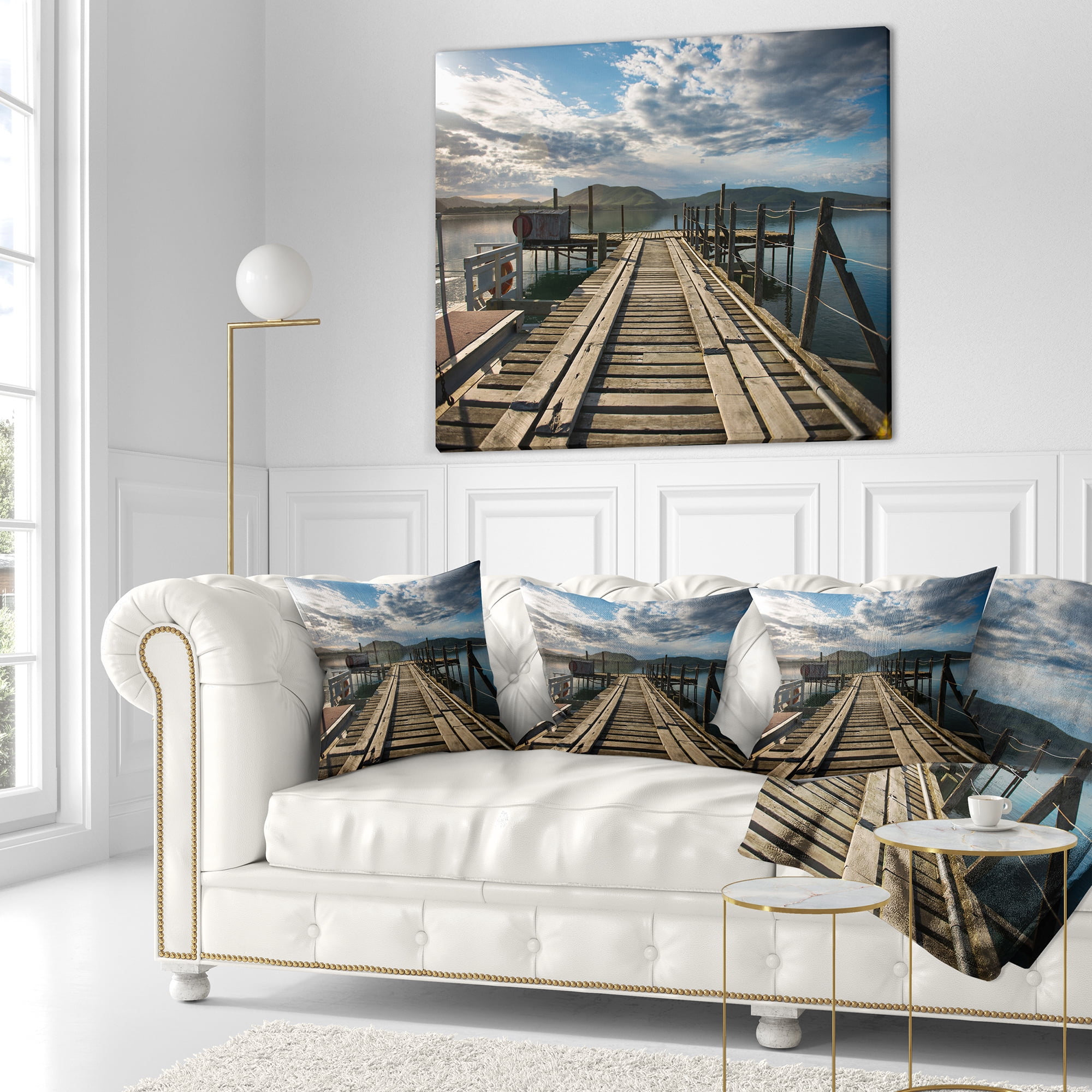 Designart Large Wooden Bridge in New Zealand - Sea Bridge Throw Pillow - 18x18