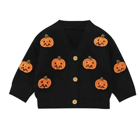 Kiijoy Girls Halloween Knitted Cardigan Sweater Jacket Pumpkin Knitted Coat, Sizes 6-9M