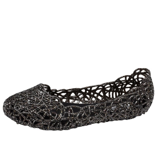 CIENVNSTG Sparkly Sandals For Women Flat Jelly Shoes Slip On Hollow Out Loafers Summer Plastic Breathable Beach Shoes Black 36