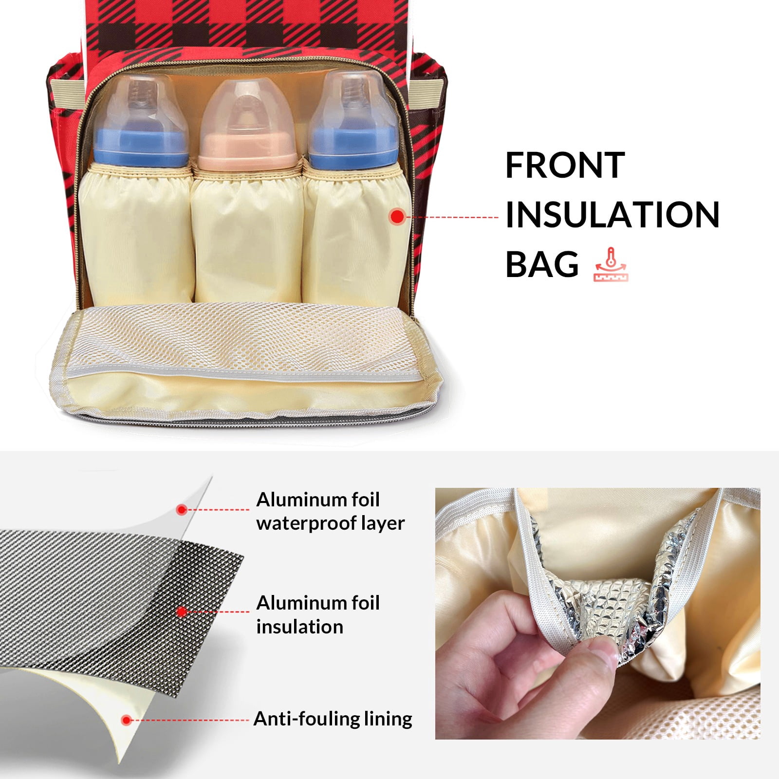 Buffalo Plaid Diaper Backpack – Large Capacity, Insulated Baby Bottle Pocket, Multifunctional Mommy Bag for Boys & Girls
