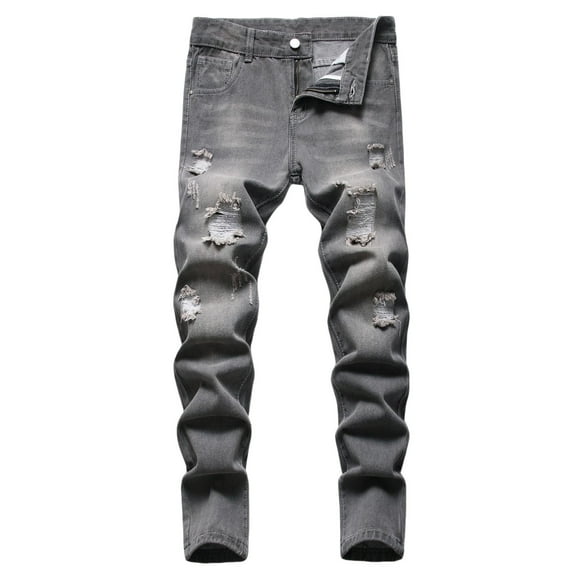 RUTAYY Boys Trousers Skinny Fit Ripped Distressed Fashion Denim Jeans Classic Style, Grey, 6-7 Years