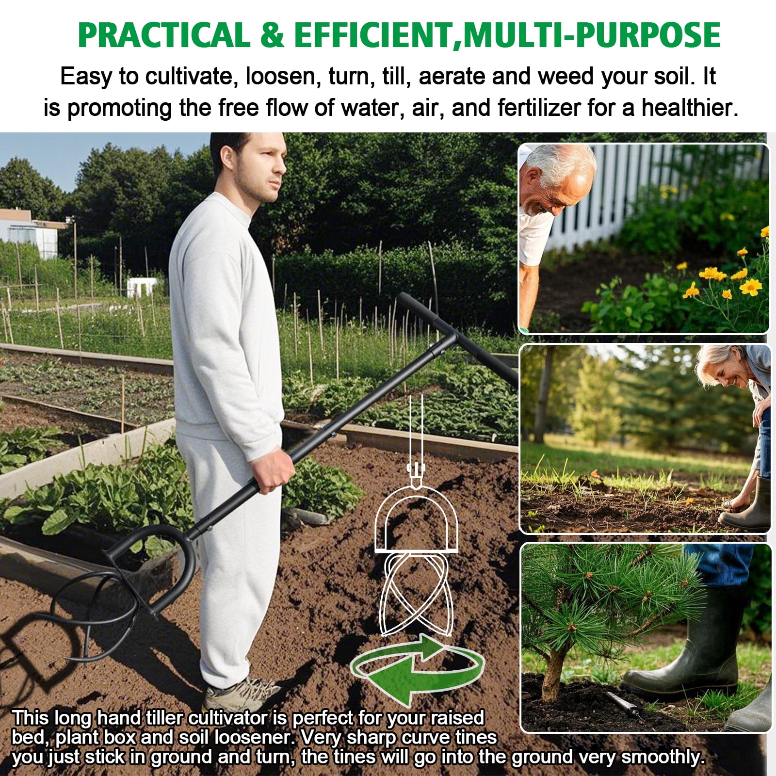 Upgrade Hand Tiller Garden Claw Twist Tiller Cultivator Tiller Soil Loosener Lawn Aerator, Rototiller, for Garden Bed and Plant Box Cultivator Garden Tools