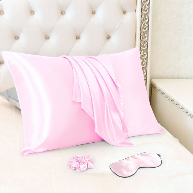 PiccoCasa Set of 2 Standard Satin Pillowcase Durable&Soft Zippered Pink
