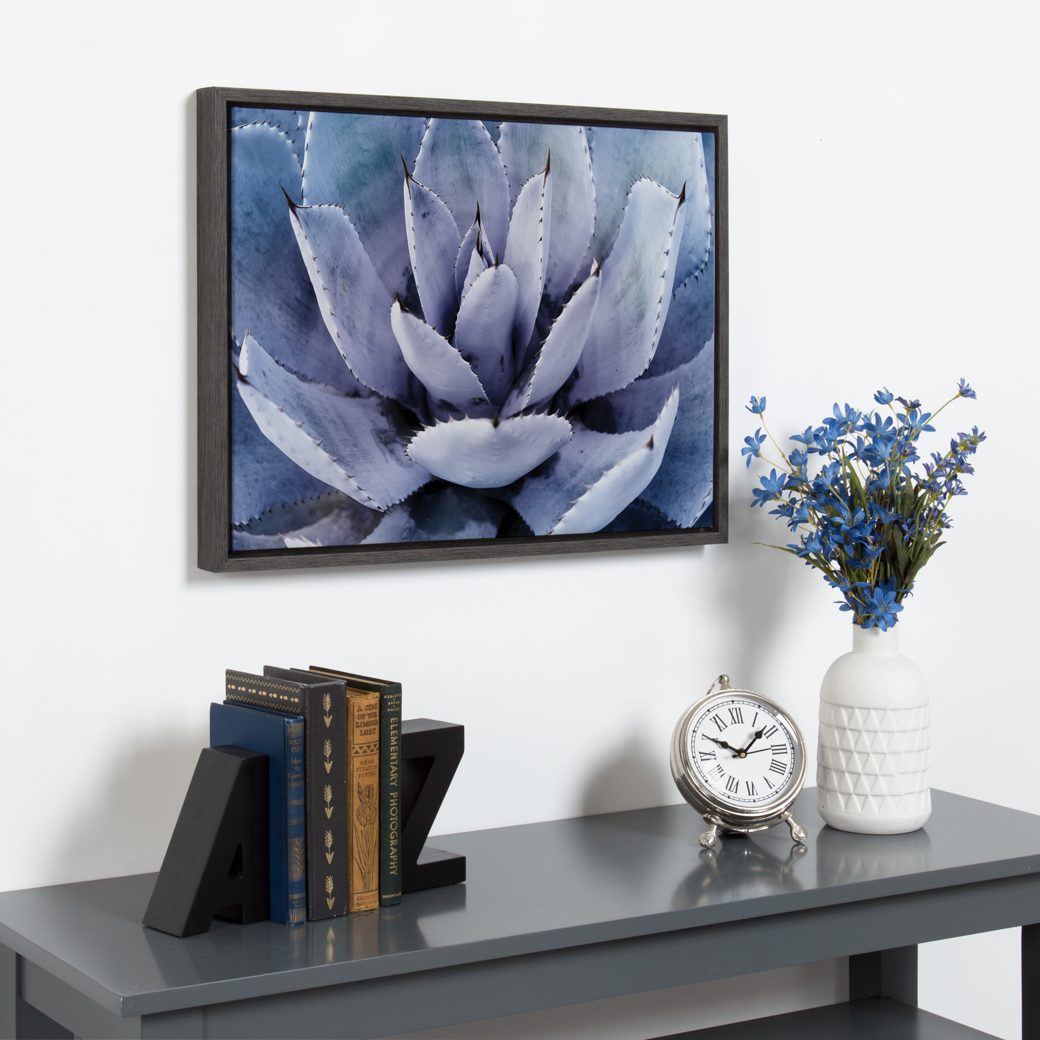 Kate and Laurel Sylvie Violet Cactus Succulent Lavender Purple Framed Canvas Art by Amy Peterson, 18x24 Gray