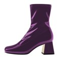 thumbnail image 3 of FSJ Women Classic Square Closed Toe Ankle Boots Side Zipper Chunky High Heel Mid Calf Stretch Short Bootie Comfortable Shoes Size 9 Purple, 3 of 4