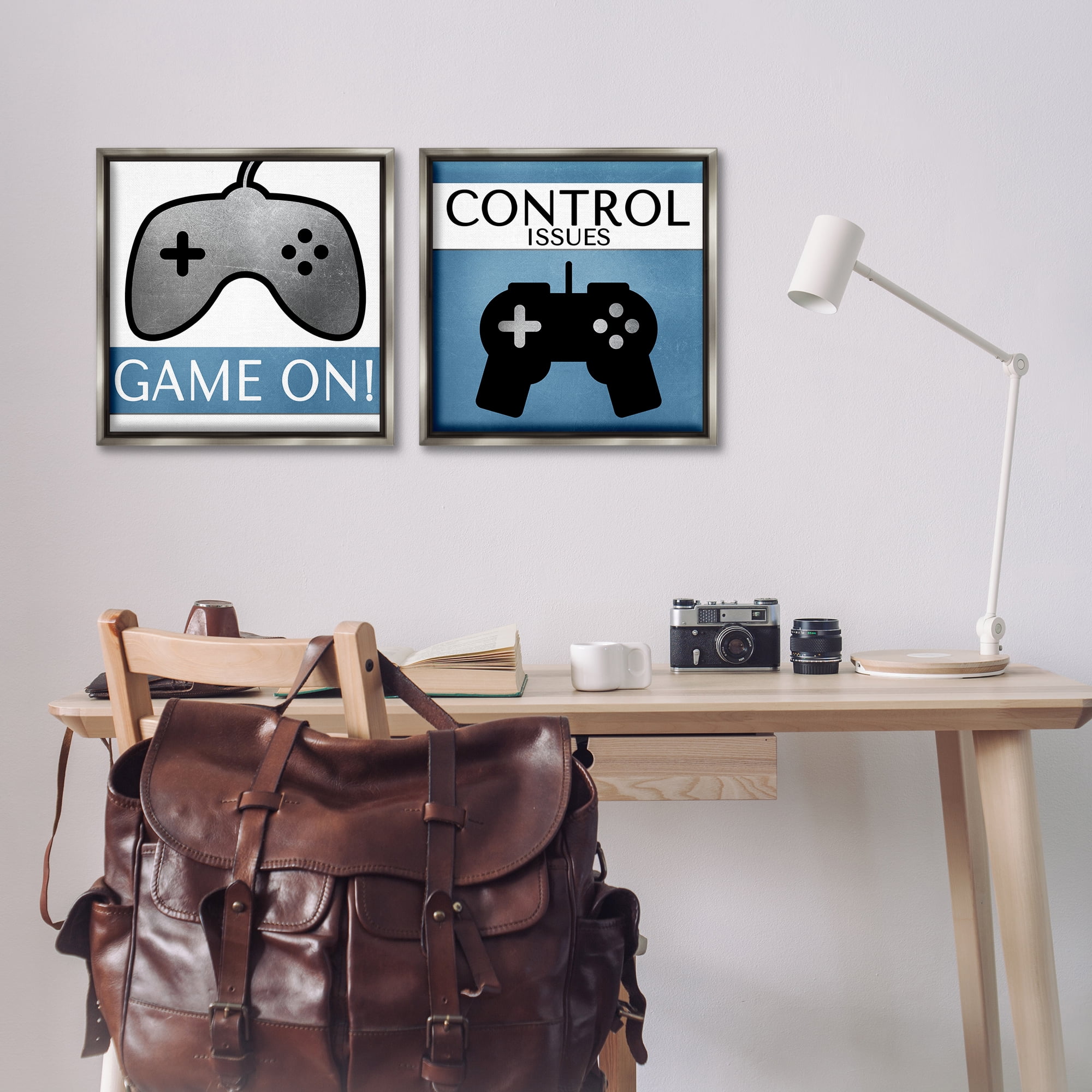 Stupell Industries Control Issues Gamer Entertainment Painting Gray Floater Framed Canvas Art Print Wall Art, 18 x 18, Set of 2