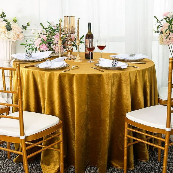 Wedding Linens Inc. Wholesale 132" Round Seamless Italian Velvet Tablecloth - Champagne